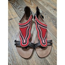 Pikolinos Maasai Beaded Leather Sandals Red Black White Zip Back Spain Womens 41