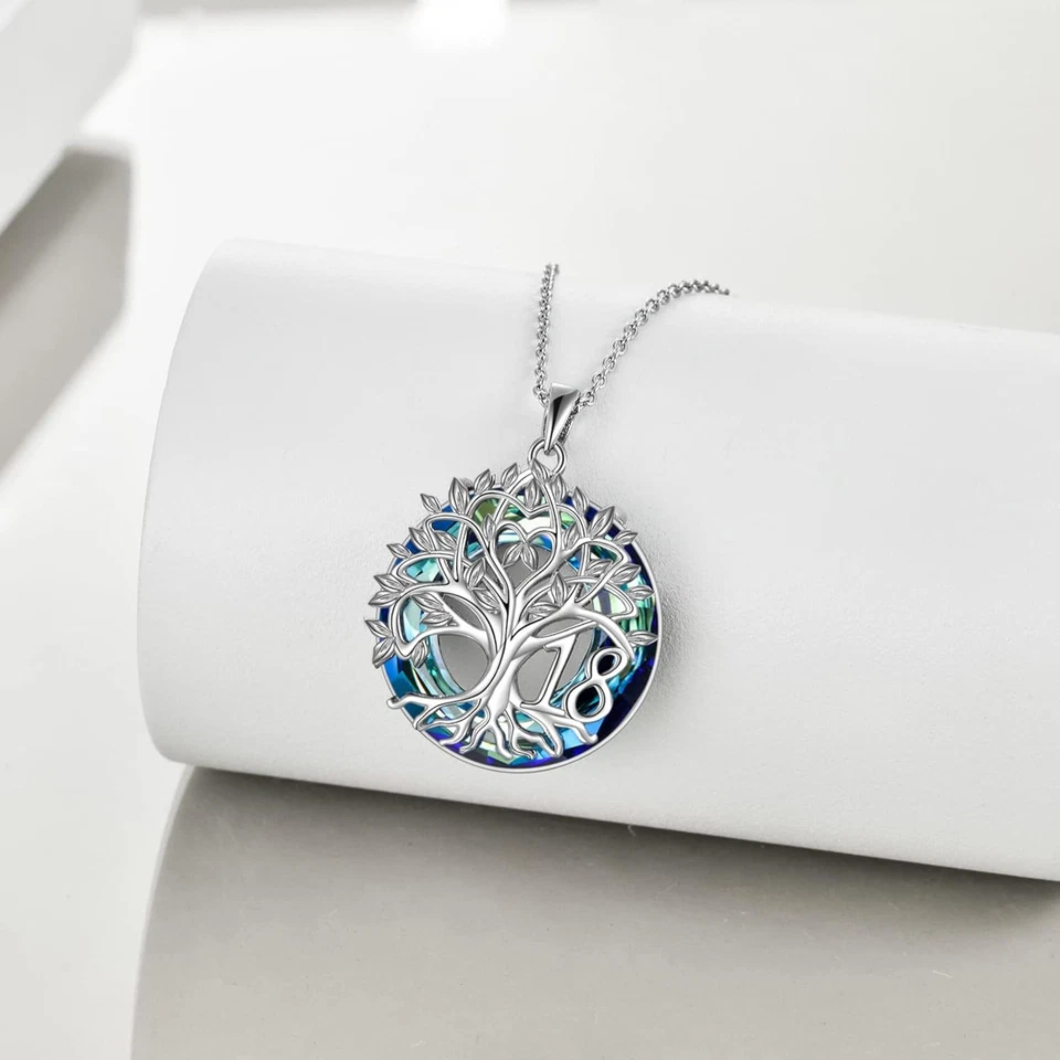 Compleanno Collana in Argento Sterling Albero Della Vita Ciondolo Di Cristallo G - Immagine 3 di 4