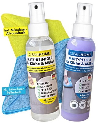 CLEANHOME Küchenfront Reiniger Pflege SET Matt Lack Folie Küche Bad Möbel