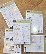 Lot 5 Stampin Up Cling Mount Rubber Stamps Christmas Holiday Fairy Drinks Snow