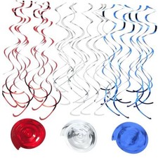 36Pcs Hanging Swirl Party Decorations Foil Decorations Ceiling Blue Red Silver