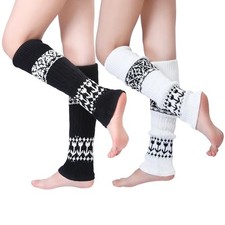 Leg Warmers for Women Winter Warm Knitted One Size Retro - Black /Milky White