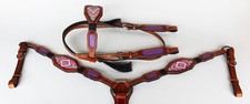 Horse Bridle Western Leather Headstall Breast Collar Show Tack Beaded 7921