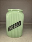 Vintage JADEITE GREEN Milk GLASS RIBBED COFFEE KITCHEN CANISTER Anchor Hocking