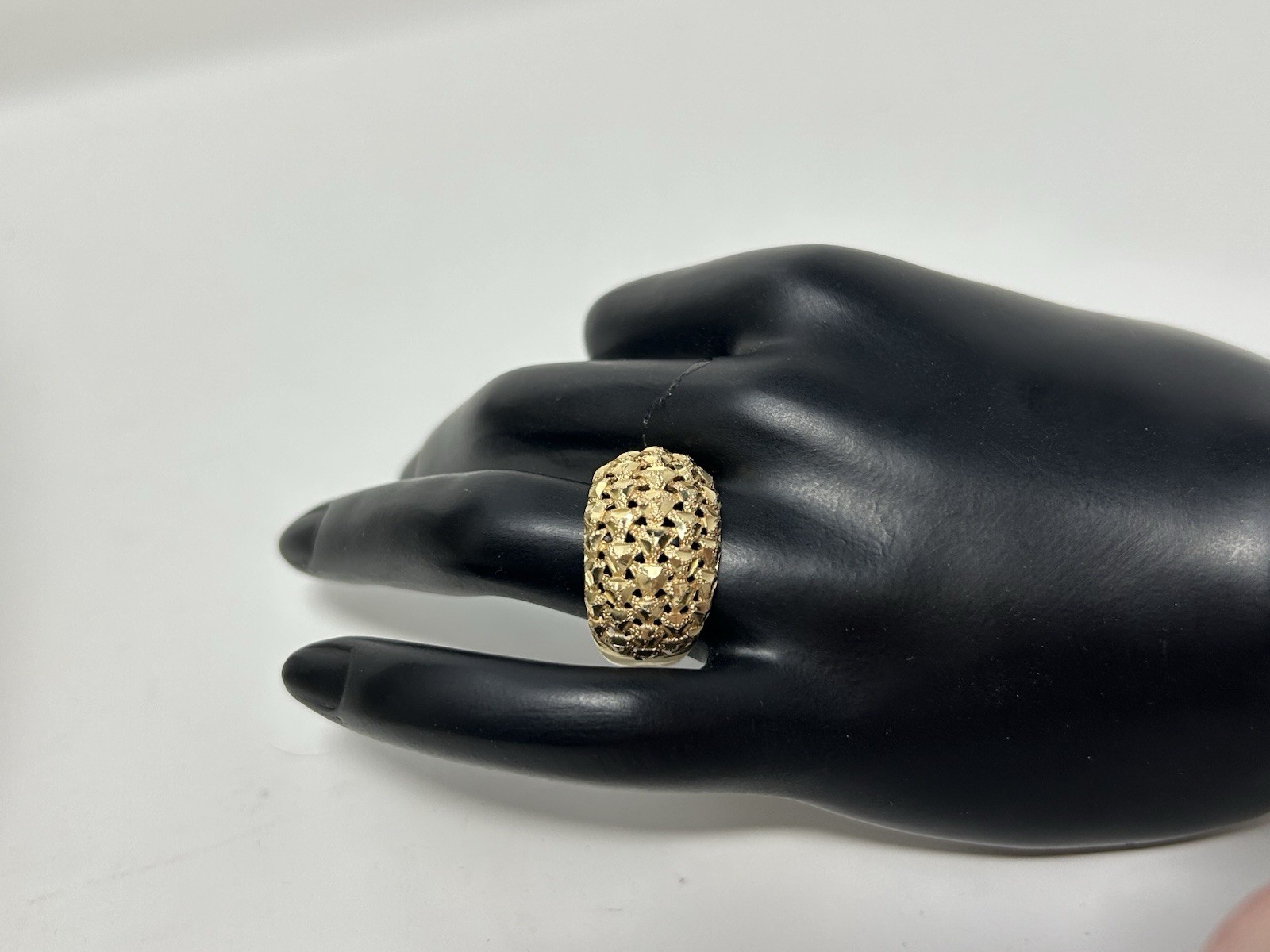 Solid 14k Yellow Gold Dome Ring, Nugget Diamond C… - image 16
