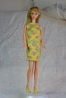 Vintage Barbie Clone Yellow Rose Print Dress w Shoes, Hong Kong 60s