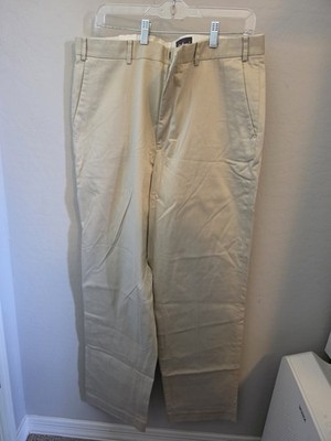 Eddie Bauer Pants Men's 38x33 Khaki Beige Plain Front Dress Sateen Stretch NWT