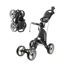 4-Wheel Golf Push Cart - Foldable Aluminum with Cooler Basket & Umbrella Holder