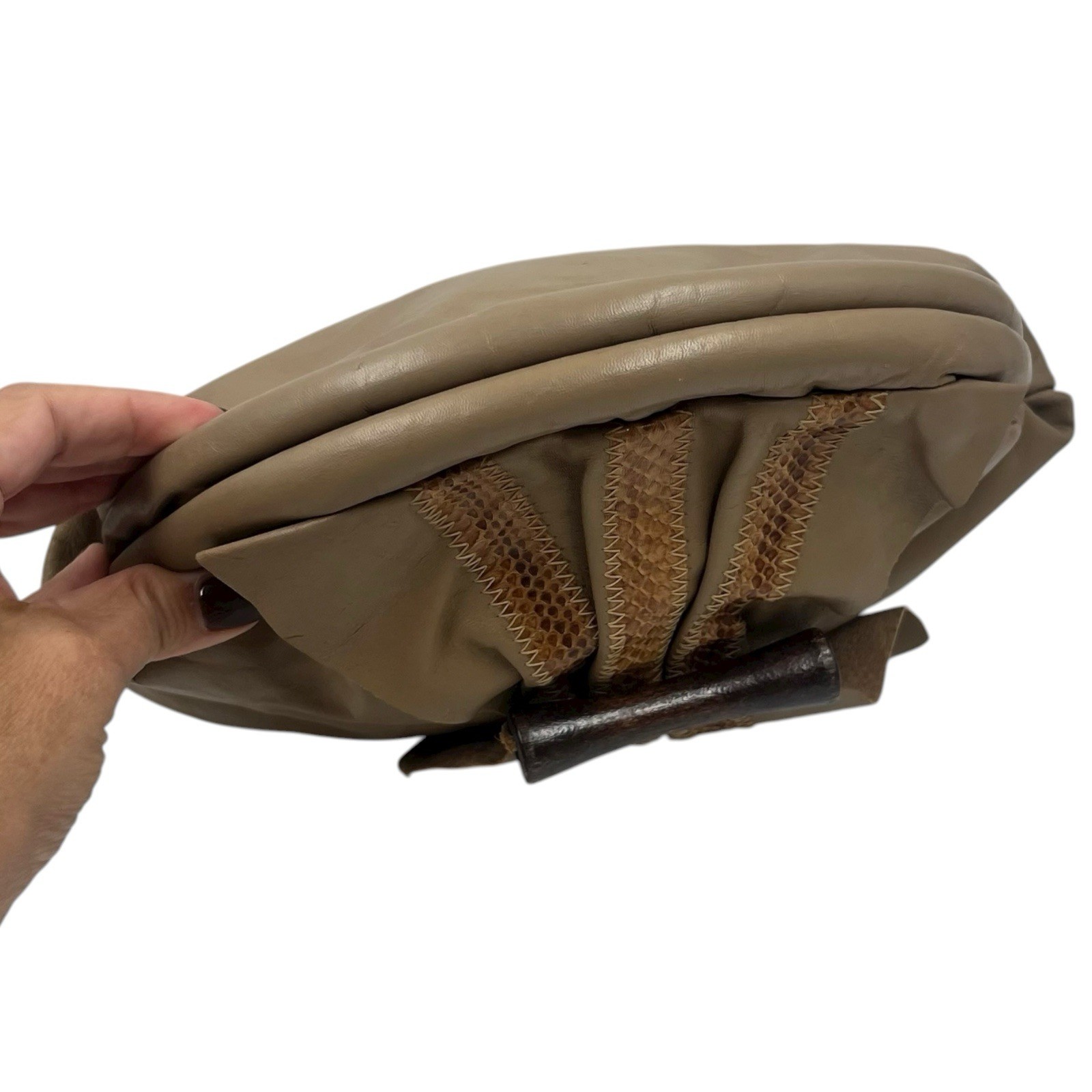 VINTAGE BEIGE PATCHWORK PURSE LEATHER SNAKESKIN C… - image 2