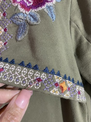 Cardigan Johnny Was Duster S verde ricamato floreale artistico boho arte da indossare - Foto 14 di 18