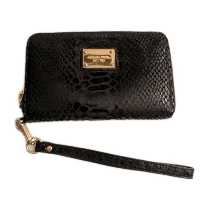 Michael Kors Wristlet Wallet Black Python Patent … - image 1