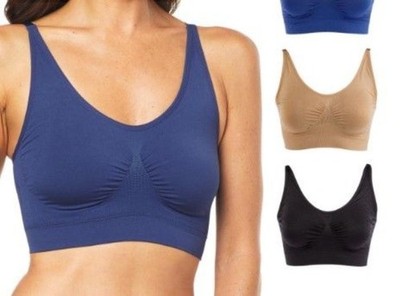 Rhonda Shear 3pk Ahh Bra w/Remove Pads & Adjust Straps 811-194 Blue Blk 1X