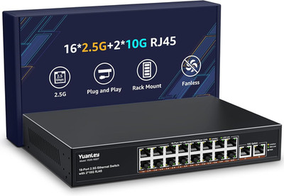 Yuanley 18 Port 2,5G Ethernet Switch Unmanaged, 16 X 2,5G Base-T Ports Und 2 X 1