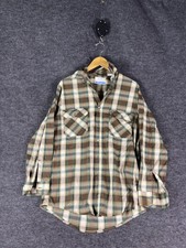 Vintage Fieldmaster Shirt Mens Medium Brown Plaid Long Sleeve Button Front Sears