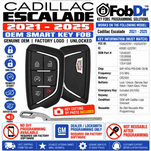 OEM UNLOCKED 2021-25 CADILLAC ESCALADE SMART KEY FOB YG0G20TB1 + KEY CUT - product listing photo