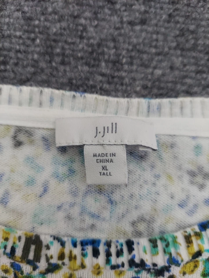 J Jill Sweater Top Womens XL Green Paisley 3/4 Sleeve Crew Neck Lightweight - Image 3 of 4