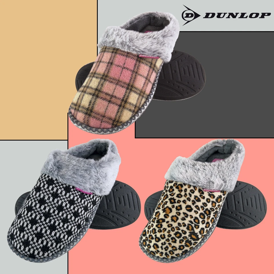 DUNLOP - Womens Cute Soft Comfy Indoor Memory Foam House Knit Slippers Mules - Imagem 2 de 4