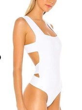 Free People Womens White Mesh Lined Oh She's Strappy Bodysuit Size Medium