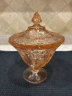 Vintage Sharon Pink Federal Glass Candy Dish / Jar With Lid 1930's