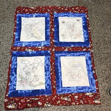 NEW VTG Handmade BABY QUILT Embroidered BLOCKS Panels animals BLANKET 45x35