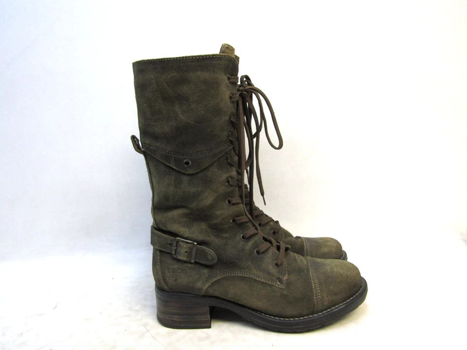 Taos Size 38 EUR Olive Green Suede Zip Lace Up Buckle Mid Calf Fashion Boots - Image 3 of 4