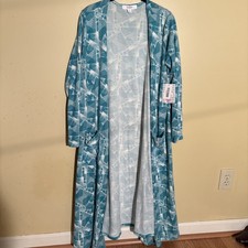 LuLaRoe Green on White Robe with Pockets M