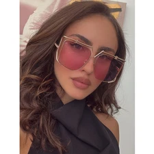 NEW Valentino Gold Pink Oversized Square Sunglasses $950