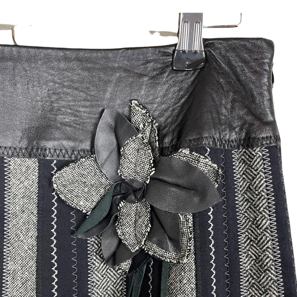 Falda a rayas lápiz de tweed de cuero blanco negro talla 8 Garnet Hill para mujer Foto 2 de 4