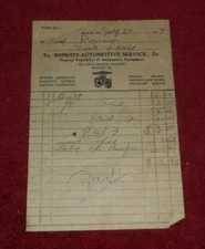 1937 Ronco's Automotive Service Billhead Bangor PA