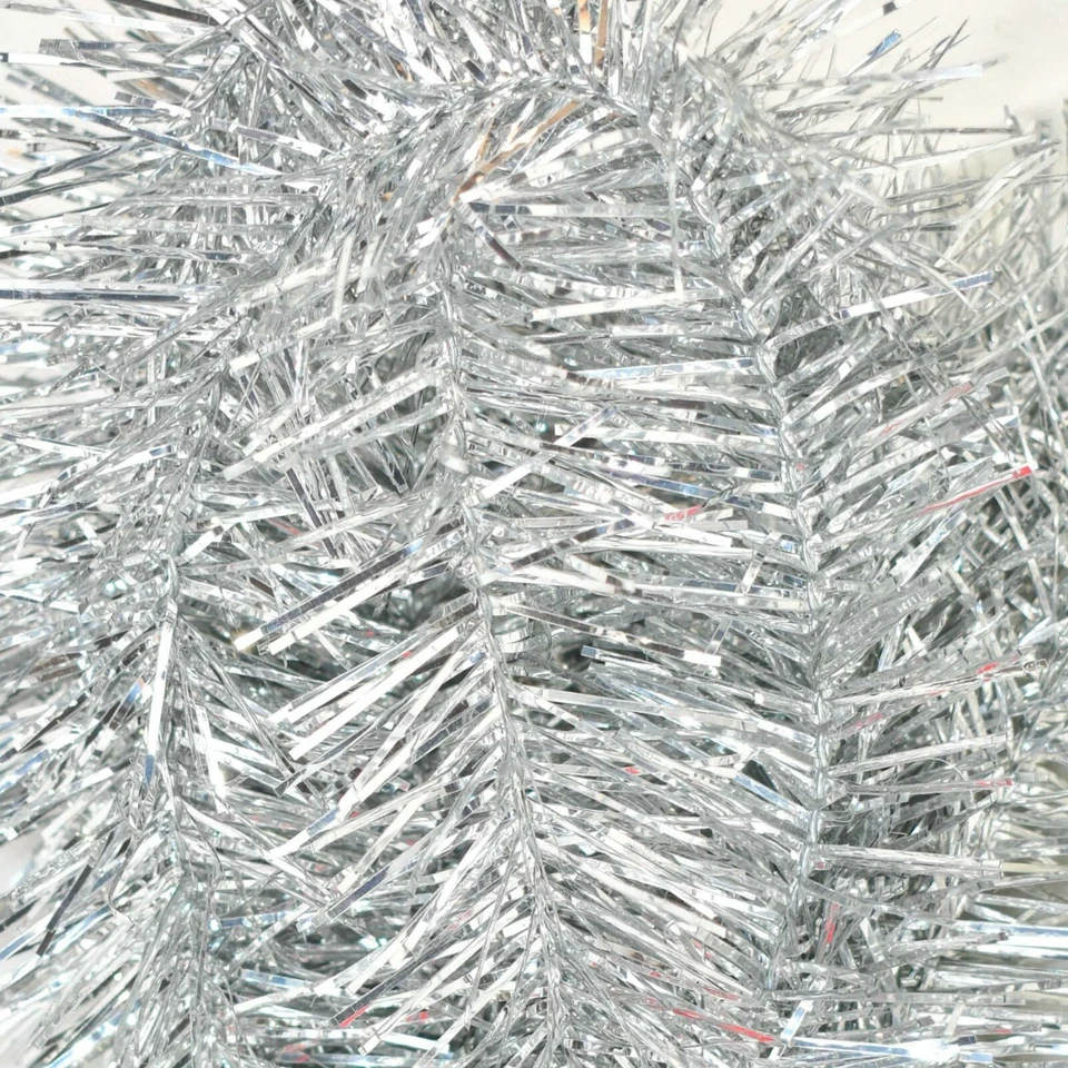 Shiny Silver Tinsel Garland 30FT Length 3IN Width Silver Christmas Tinsel Brush - Image 2 of 4