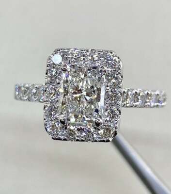 Radiant Cut Diamond Halo Engagement Ring VVS1/D Lab Created Sterling Silver Ring