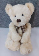 "Caswell" RUSS Berrie Co Bear Plush cream color w/brown plaid tie