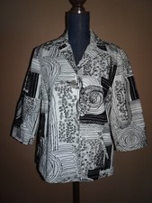 Chico s Black White Swirl Eldora Embroidered Lined Blazer Jacket Size 2 L
