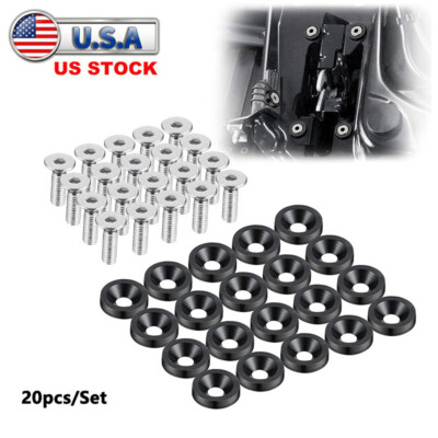 #ad 20pcs Black Billet Aluminum Fender Bumper Washer Bolt Engine Bay Dress Up Kit $10.44