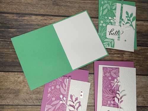 Stampin Up Card Kit Hello 2 Petunia Pop and 2 Shy Shamrock Leaves - 4 Cards - Picture 3 of 3