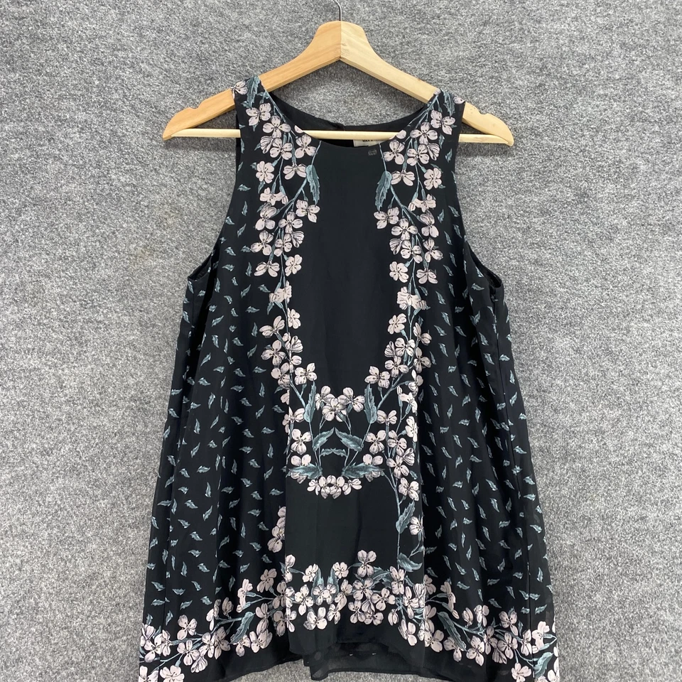 Max Studio блузка женщин M средний черный цветочный без рукавов широкий ремень круглый вырез - Изображение 3 из 4