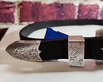 Another Line Belt Sz L Black Western Classic Silver Tone Another Line Belt Sz L Black Western Classic Silver Tone