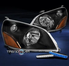 FOR 2003-2005 HONDA PILOT CRYSTAL STYLE BLACK HEADLIGHT LAMP W/BLUE LED DRL KIT