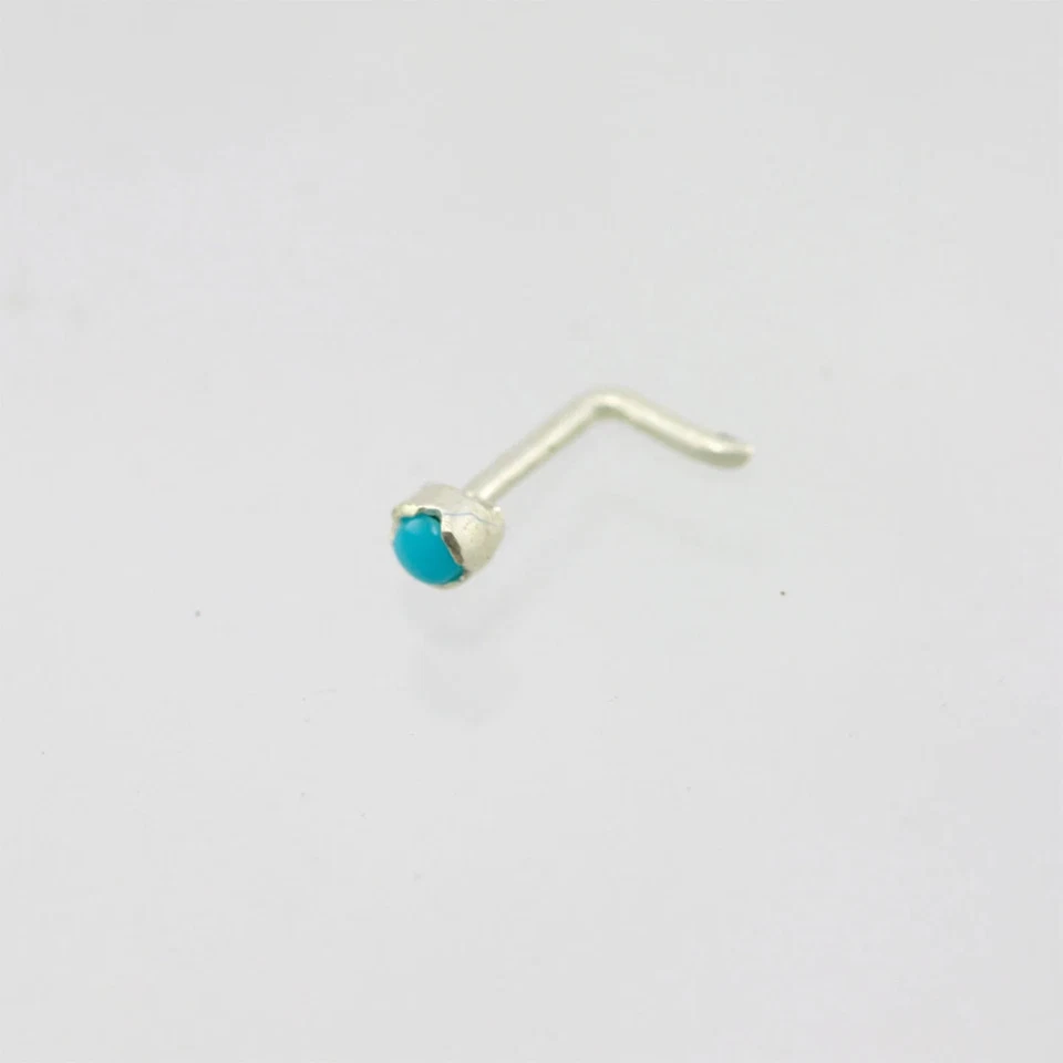 Piercing nariz mujer 3 mm corte redondo turquesa natural sólido oro blanco 14K Foto 2 de 4