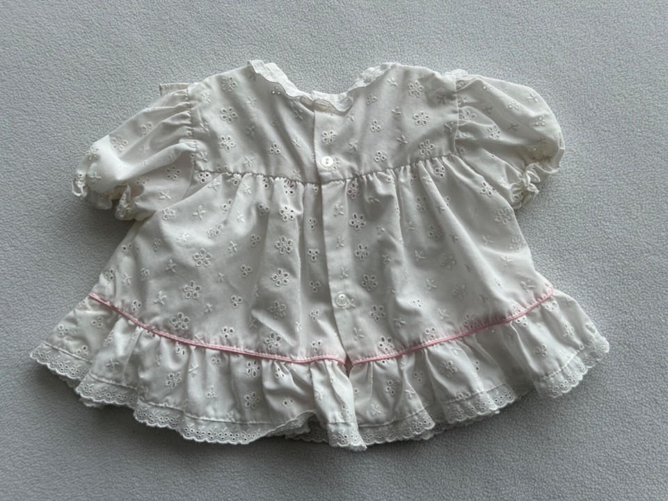Vintage Baby Girl Dress with Diaper Cover White Pink Eyelet Size 18