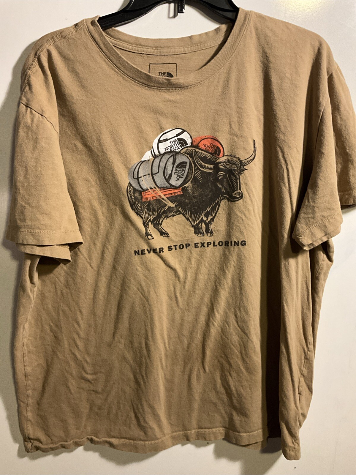 The North Face Mens T-Shirt Tee XL Never Stop Exploring Yak Camping Graphic