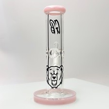 Bong de vidrio rosa de 8"" tubo recto pipa de agua bong para fumar con vástago inferior y tazón