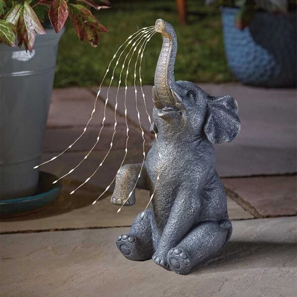 Solar Elephant Garden Ornament Light Up Warm White Led Statue Outdoor Decor