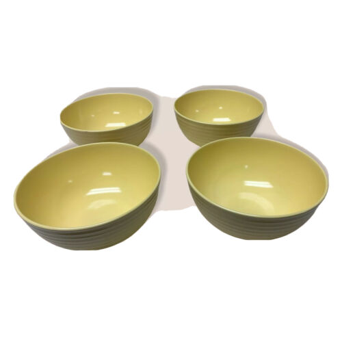 Melamine 4 Yellow Ribbed Cereal Bowls by Precidio Durable Chip/Break resistant - Afbeelding 1 van 4