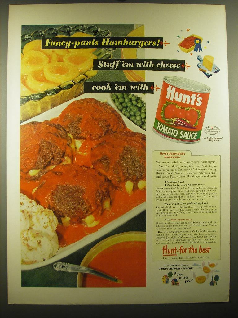 1951 Hunt's Tomato Sauce Ad Fancypants Hamburgers! eBay