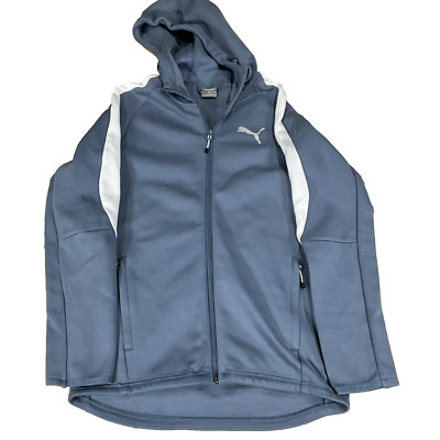 Puma Tennisjacke mit Kapuze Small blau weiß durchgehender Reißverschluss hält trocken 849915-18