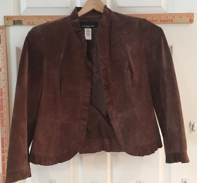 Chaqueta de gamuza marrón PP Jones New York para mujer Foto 3 de 4