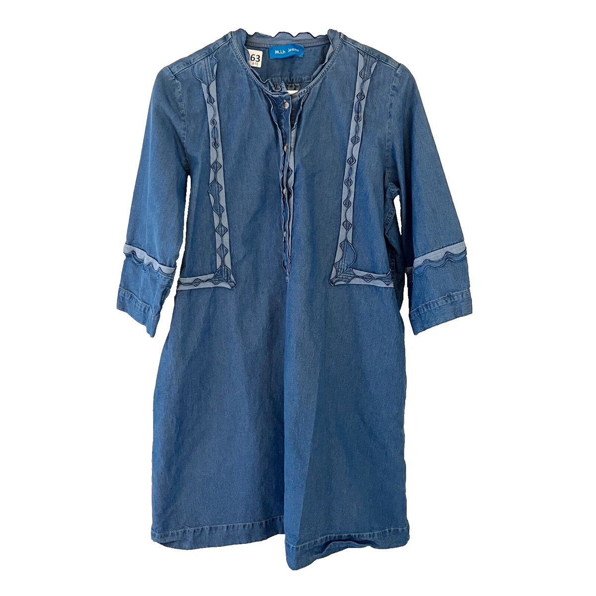 M.i.h Jeans London Dress Womens Blue Medium Cotton Chambray Long Sleeve Ruffle