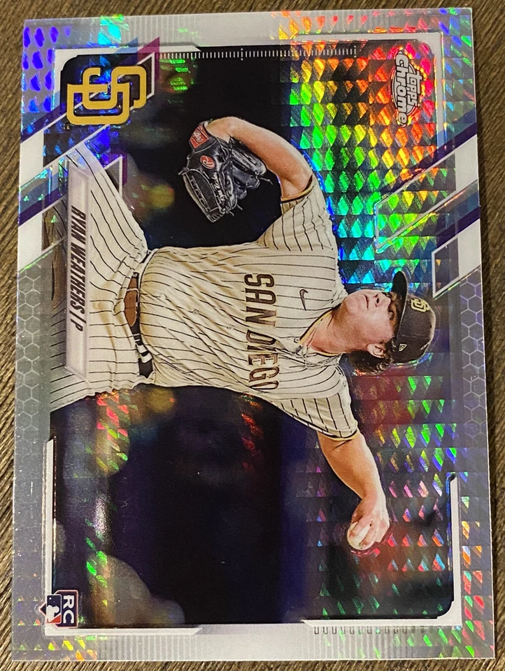 2021 Topps Chrome Baseball Ryan Weathers💎PRIZM REFRACTOR💎RC Rookie #97 Padres - Image 2 of 3