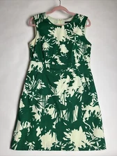 Esprit Size 14  Knee-Length Sheath Dress Cotton Sleeveless Pockets Lined Green